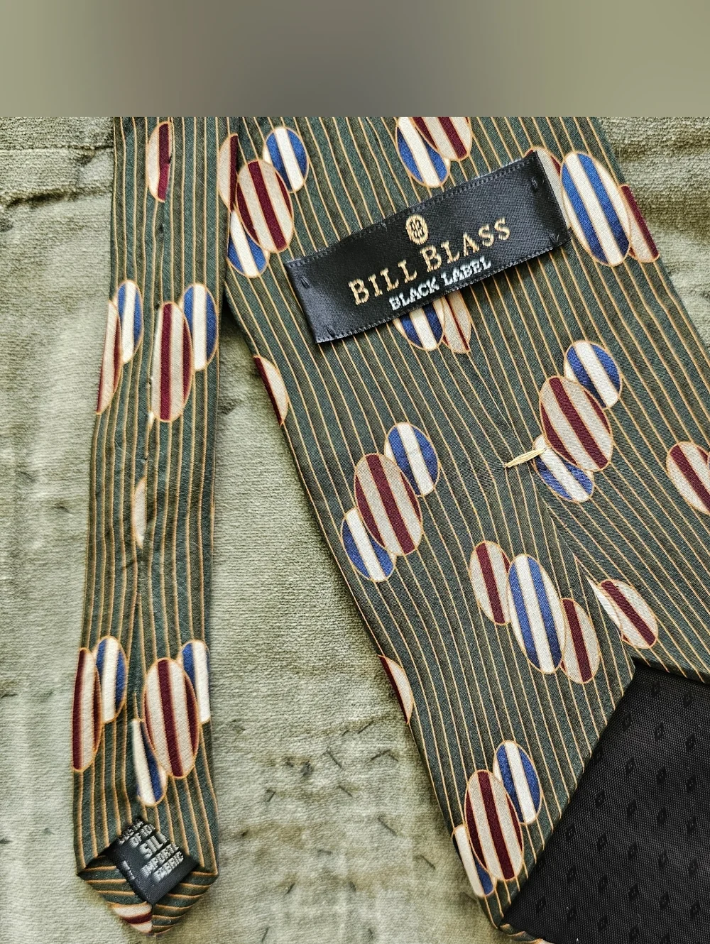 Vintage Bill Blass Black Label Olive Green Silk Wide Tie